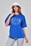 Women's Blue Love Is Printed Oversize T-shirt - 3