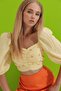 Women's Yellow Kiss Collar Floral Embroidered Gingham Patterned Backless Crop Blouse ALC-X9049 - 2