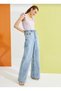 Smile X Light Blue Snow Wash Casual Palazzo Wideleg Jean Power Lycra Women's High Waist - 2