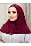 Claret Red Women's Snap Scarf Hijab Bonnet Shawl - 3