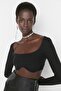 Black Knitted Crop Collar Detailed Blouse TPRAW22BZ1337 - 3