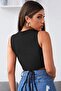 Women's Black Cross-Tie Crop Top Blouse - 2