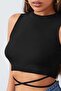 Women's Black Cross-Tie Crop Top Blouse - 4