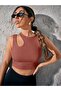 Women's Shoulder Detail Cutout Sleeveless Style Crop Top Blouse