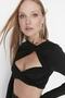 Black Crop Lined Blouse with Window/Cut Out Detail TPRAW23BZ00030 - 3
