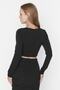Black Crop Lined Blouse with Window/Cut Out Detail TPRAW23BZ00030 - 5
