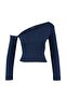 Indigo Fitted/Vücuda Oturan Asimetrik Yaka Omzu Açık Fitilli Esnek Örme Bluz TWOAW23BZ00088 - 11