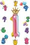 1 Year Old Rainbow Number And King Crown Foil Balloon Birthday Party Celebration Set