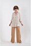 Beige Elastic Waist Corded Linen Textured Trousers