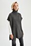 Oversize Fit Turtleneck Basic Knitwear Poncho - 4