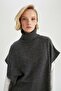 Oversize Fit Turtleneck Basic Knitwear Poncho - 7