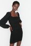 Black Drape Detail Knitted Stylish Mini Evening Dress Tpraw22El1392