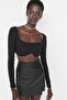 Black Knitted Crop Collar Detailed Blouse TPRAW22BZ1337