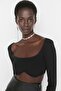 Black Knitted Crop Collar Detailed Blouse TPRAW22BZ1337 - 2