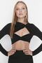 Black Crop Lined Blouse with Window/Cut Out Detail TPRAW23BZ00030