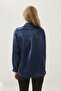 Women's Navy Blue Satin Shirt - 3