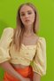 Women's Yellow Kiss Collar Floral Embroidered Gingham Patterned Backless Crop Blouse ALC-X9049 - 3