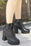 Jvl 004 Lace Detail High Heel Boots Black Leather
