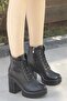 Jvl 004 Lace Detail High Heel Boots Black Leather - 2
