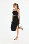 Women's Side Gathered Slit Detail Midi Length Skirt - 6