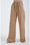 Beige Elastic Waist Corded Linen Textured Trousers - 2