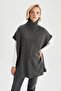 Oversize Fit Turtleneck Basic Knitwear Poncho - 3