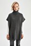 Oversize Fit Turtleneck Basic Knitwear Poncho - 6
