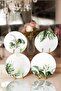 4-Piece White Floor Green Tropical Leaf Motif Placemat & Plate