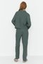 Green Heart Tie-Detail Viscose Woven Pajama Set THMAW22PT0300 - 5