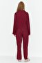 Bordo Kalpli Bağlama Detaylı Viskon Dokuma Pijama Takımı THMAW22PT0300 - 5