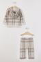 Base. Polo Assn Licensed Plaid Cream Baby Girl Long Sleeve Cardigan Set - 3