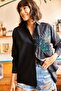 Women's Black Palm Sequin Detailed Oversize Woven Poplin Shirt GML-19001016 - 3