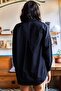 Women's Black Palm Sequin Detailed Oversize Woven Poplin Shirt GML-19001016 - 5