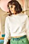 Women's Ecru Hooded Printed Soft Textured Crop Sweatshirt SWT-19000559