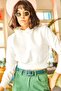 Women's Ecru Hooded Printed Soft Textured Crop Sweatshirt SWT-19000559 - 4