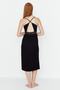 Black Lace Back Detail and Slit Detail Spaghetti Strap Knitted Nightgown THMAW20GC0001 - 4