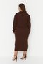 Dark Brown Polo Neck Ribbed Knitwear Dress Tbbaw23Ah00002 - 10