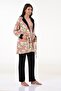 Salmon Patterned Velvet Dressing Gown Maternity and Maternity Pajama Set - 2