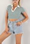 New Trend Green Striped Crop Top - 3