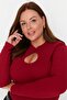 Burgundy Window/Cut Out Detailed Crop Knitted Blouse TBBAW23AF00037 - 4