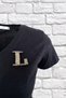 Silver 'l' Letter Embroidered V-collar Black T-shirt - 3
