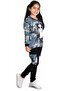 Girl's Picture Printed Cargo Pocket Tracksuit Set