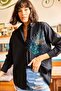 Women's Black Palm Sequin Detailed Oversize Woven Poplin Shirt GML-19001016 - 4