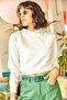 Women's Ecru Hooded Printed Soft Textured Crop Sweatshirt SWT-19000559 - 3