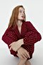 Bordo Kalpli Bağlama Detaylı Viskon Dokuma Pijama Takımı THMAW22PT0300 - 4