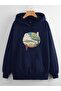 Anime Totoro Printed Unisex Navy Blue Kangaroo Pocket Hooded Sweatshirt Hoodie