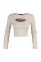 Taş Crop Pencere/Cut Out ve Baş Parmak Delik Detaylı Örme Spor Üst/Bluz TWOAW22BZ0481 - 6