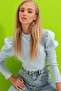 Women's Baby Blue Princess Sleeve Half Turtleneck Camisole Blouse ALC-X5042