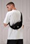 Unisex Black Suede 3-Compartment Cross Shoulder and Waist Bag - 3