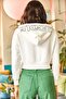 Women's Ecru Hooded Printed Soft Textured Crop Sweatshirt SWT-19000559 - 2